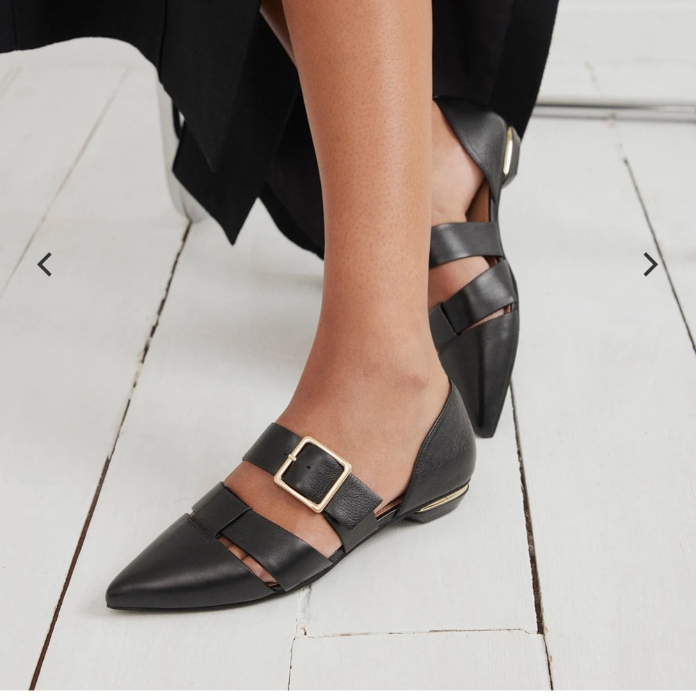 Jo Mercer “Carla” Buckled Leather Pointed Toe Ballet Flat